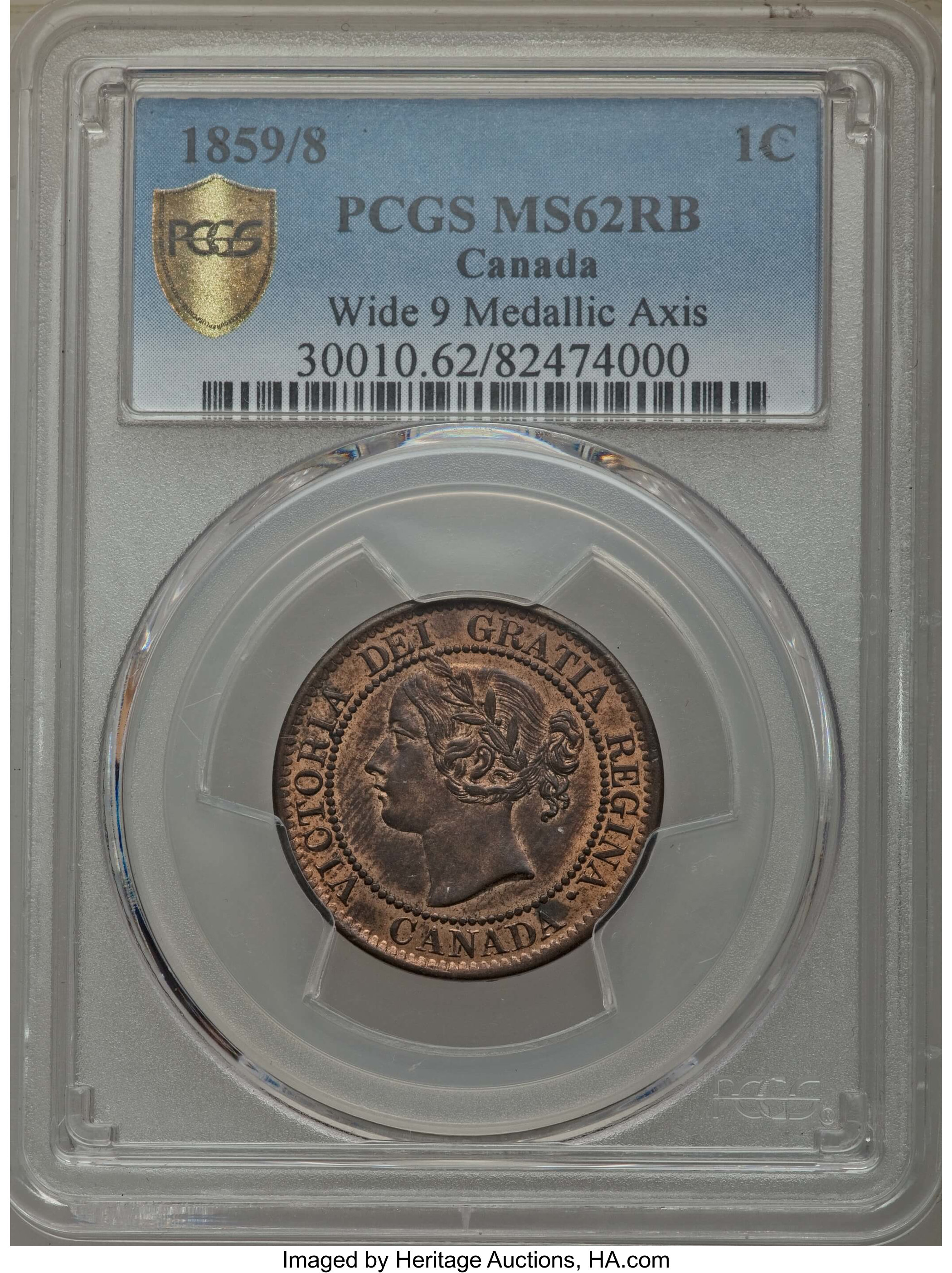 image for: Victoria Cent 1859/8 MS62 Red and Brown PCGS