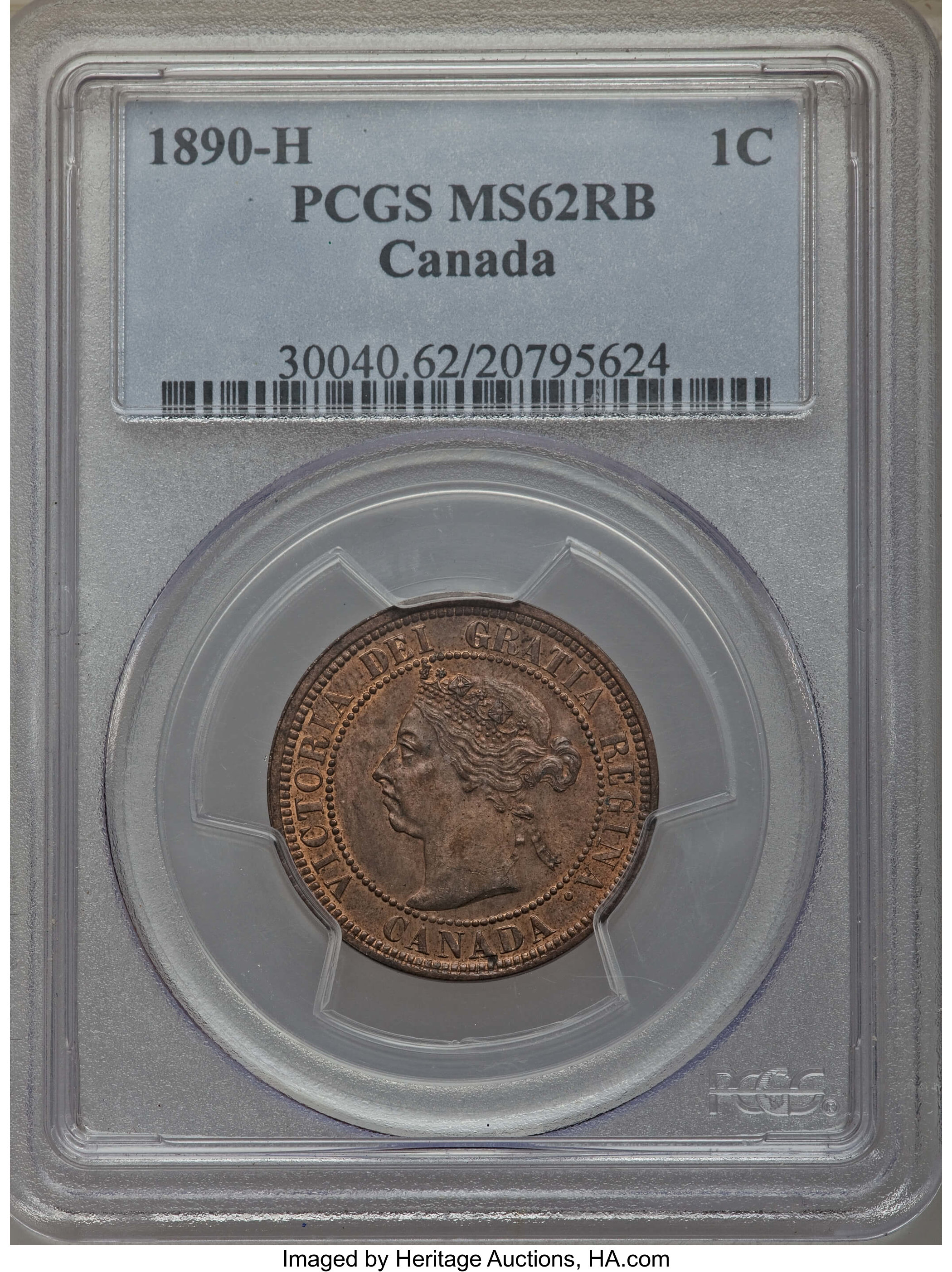 image for: Victoria Cent 1890-H MS62 Red and Brown PCGS