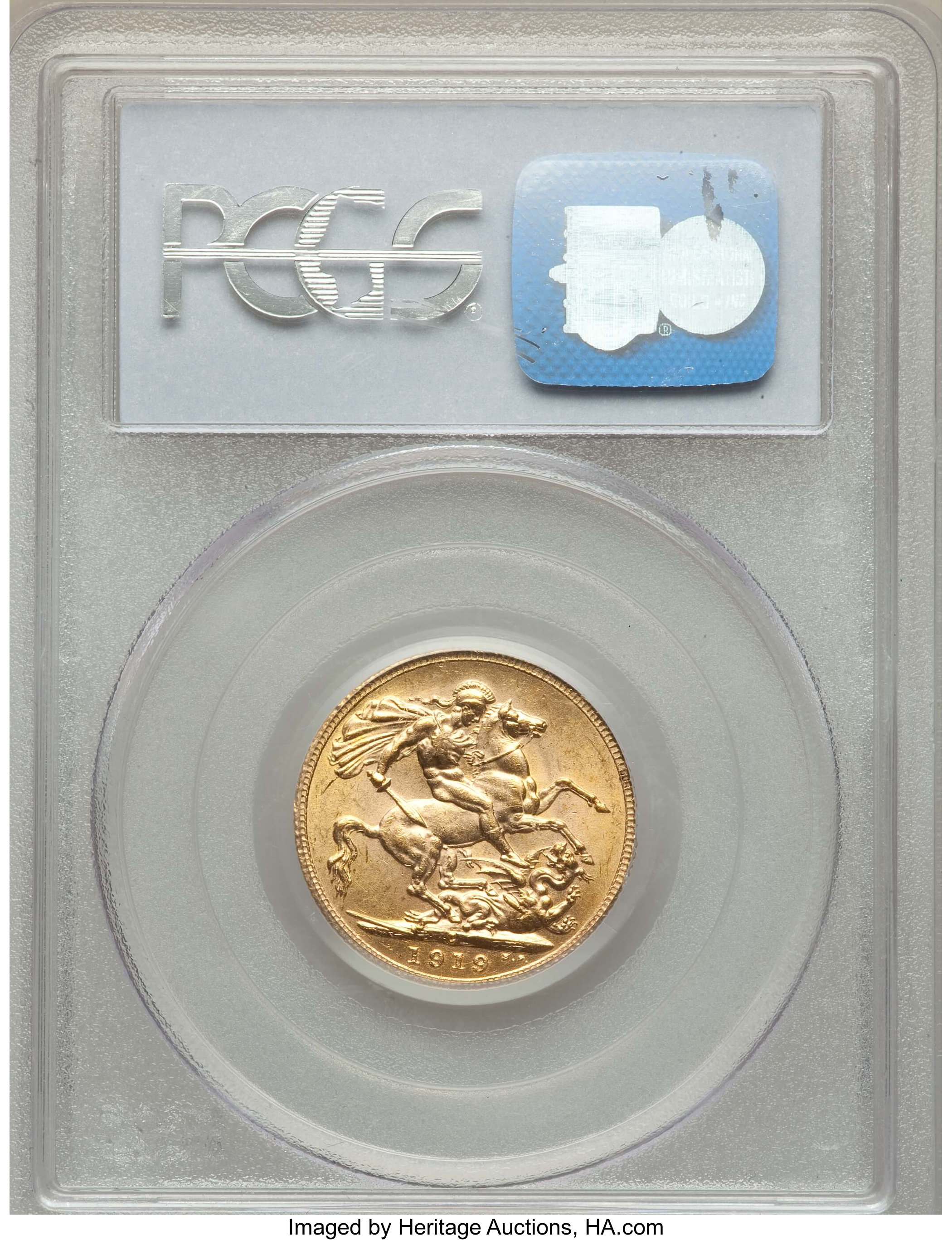 image for: George V gold Sovereign 1919-C MS62 PCGS
