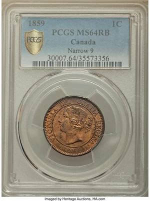 image for: Victoria Cent 1859 MS64 Red and Brown PCGS