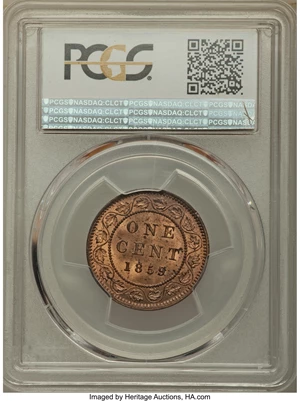 image for: Victoria Cent 1859 MS64 Red and Brown PCGS