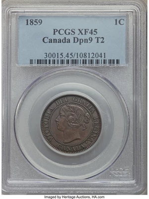 image for: Victoria Cent "DPN9 T2" 1859 XF45 PCGS