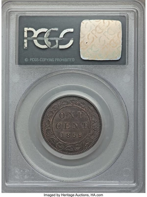 image for: Victoria "Double Punched Narrow 9 - Type 2" Cent 1859 MS61 Brown PCGS