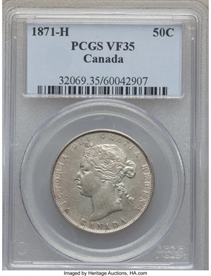 image for: Victoria 50 Cents 1871-H VF35 PCGS
