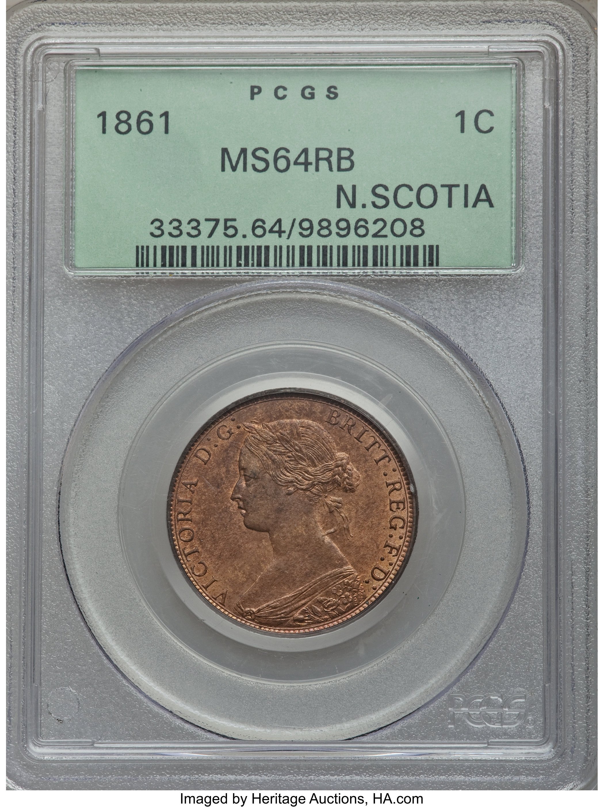 image for: Nova Scotia. Victoria "Large Rose Bud" Cent 1861 MS64 Red and Brown PCGS