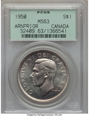 image for: George VI "Arnprior" Dollar 1950 MS63 PCGS