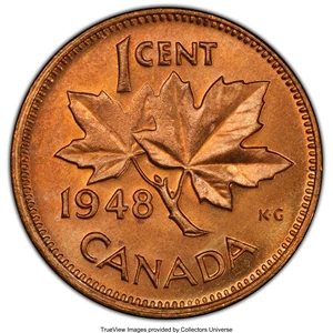 image for: George VI "A to Large Denticle" Cent 1948 MS65 Red PCGS