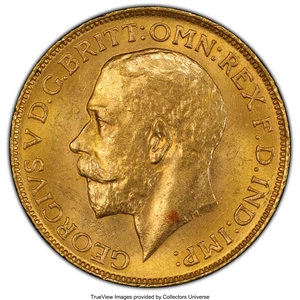 image for: George V gold Sovereign 1914-C MS63+ PCGS