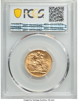 image for: George V gold Sovereign 1914-C MS63+ PCGS