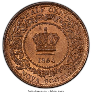 image for: Nova Scotia. Victoria 1/2 Cent 1864 MS64 Red and Brown PCGS