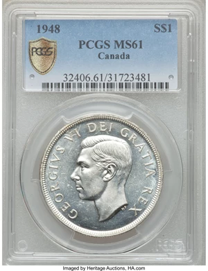 image for: George VI Dollar 1948 MS61 PCGS