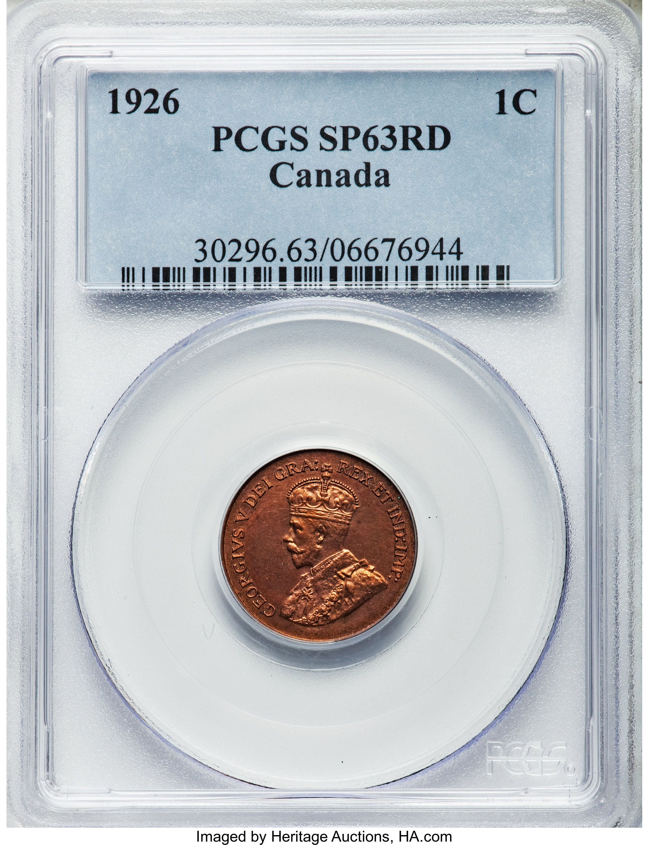 image for: George V Specimen 1 Cent 1926 SP63 Red PCGS