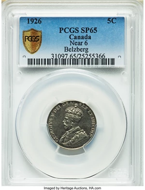 image for: George V Specimen 5 Cents 1926 Near 6 SP65 PCGS