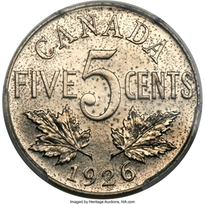 image for: George V Specimen 5 Cents 1926 Near 6 SP65 PCGS