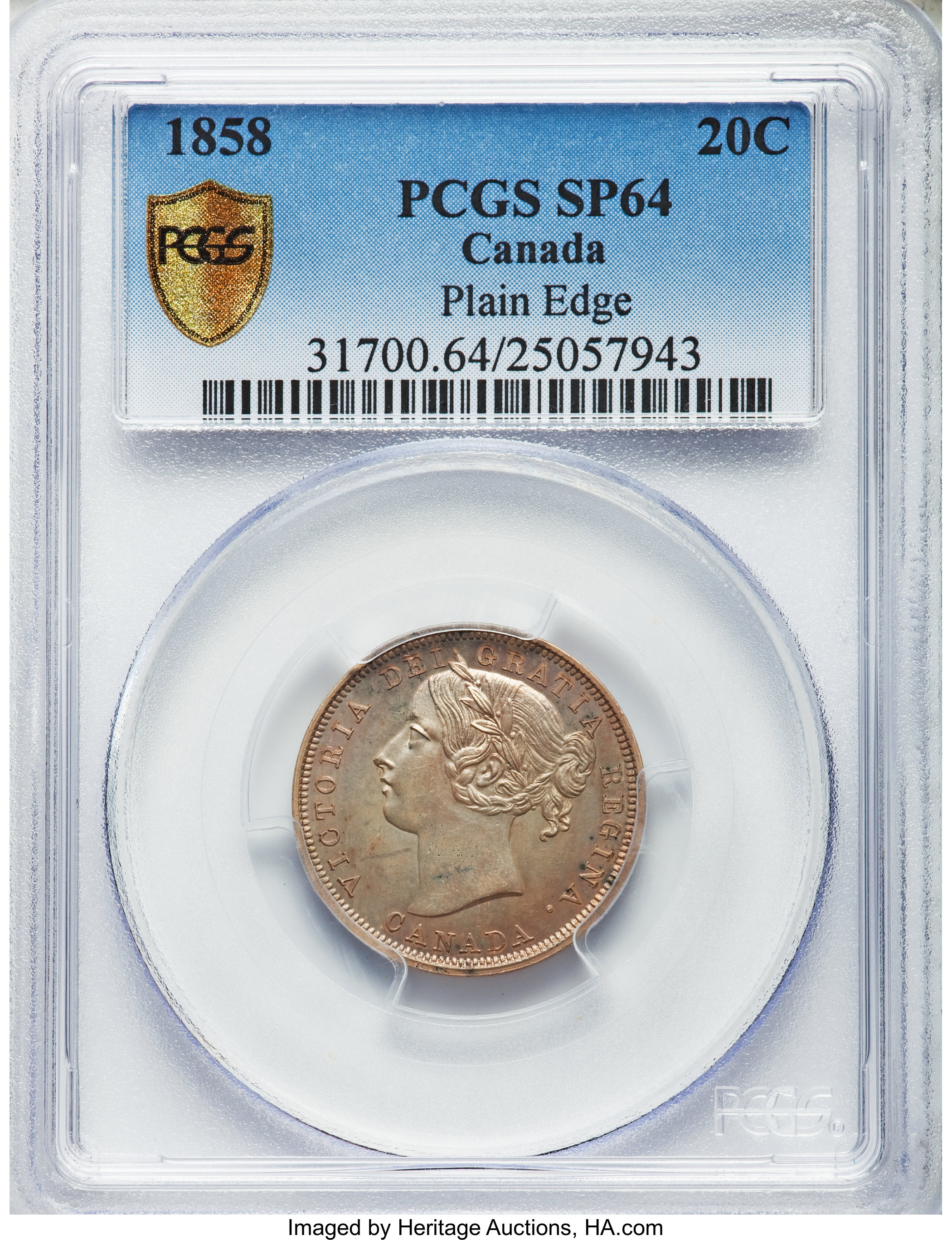 image for: Victoria Specimen 20 Cents 1858 SP64 PCGS