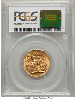 image for: George V gold Sovereign 1914-C MS66 PCGS