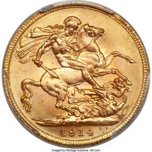 image for: George V gold Sovereign 1914-C MS66 PCGS