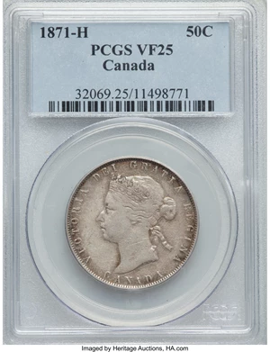 image for: Victoria 50 Cents 1871-H VF25 PCGS