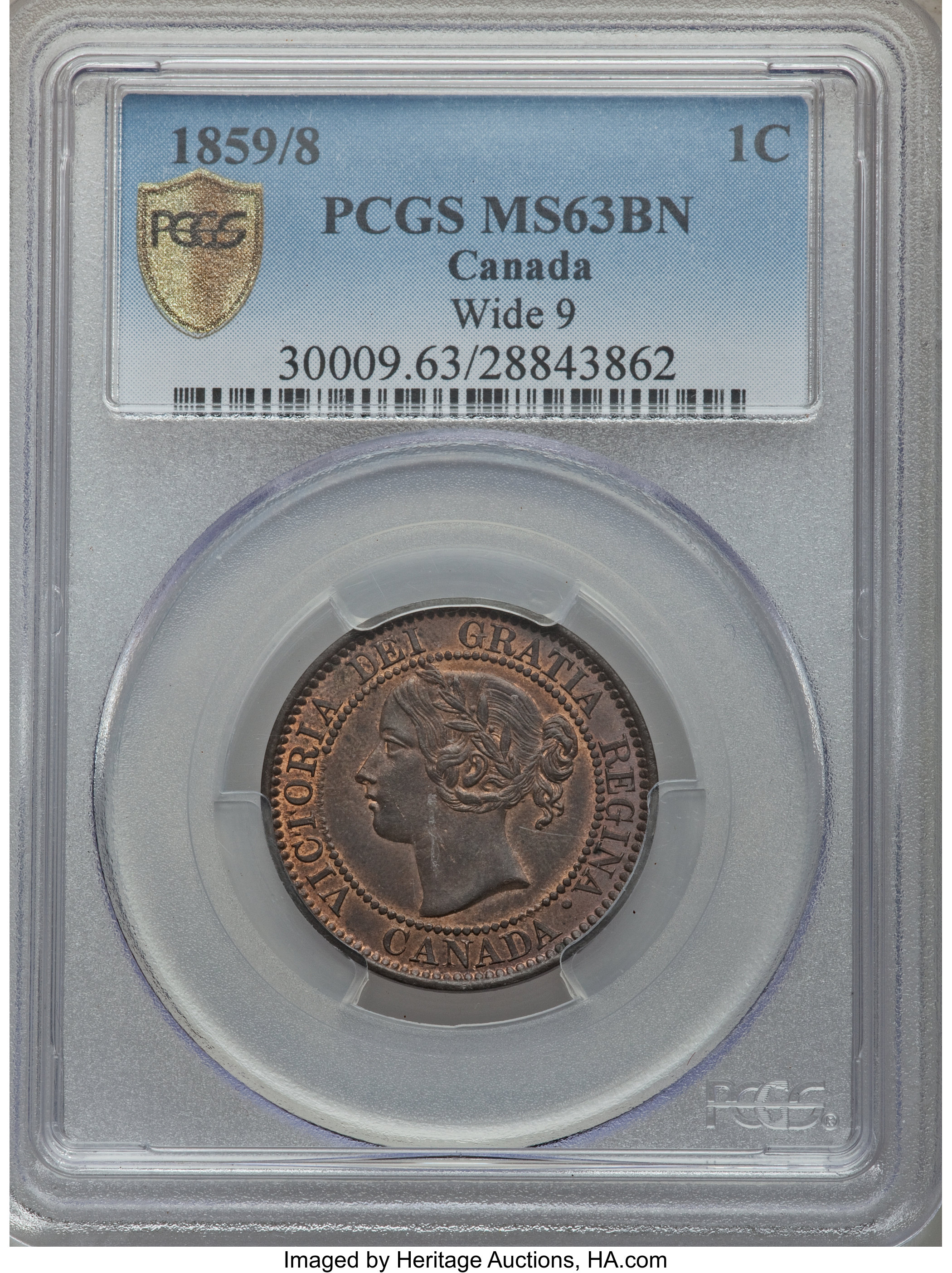 image for: Victoria Cent 1859/8 MS63 Brown PCGS