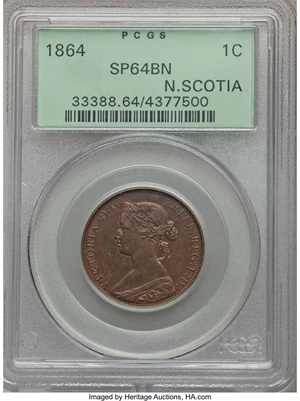 image for: Nova Scotia. Victoria Specimen Cent 1864 SP64 Brown PCGS