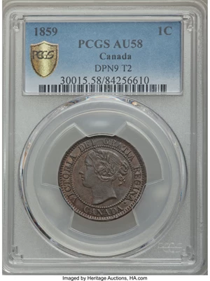 image for: Victoria Cent "Repunched 9" 1859/8 AU58 PCGS