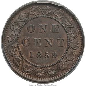 image for: Victoria Cent "Repunched 9" 1859/8 AU58 PCGS