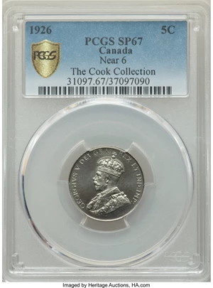 image for: George V Specimen "Near 6" 5 Cents 1926 SP67 PCGS