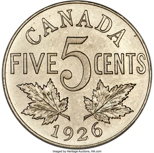 image for: George V Specimen "Near 6" 5 Cents 1926 SP67 PCGS