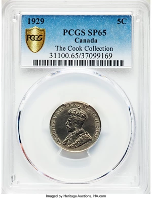 image for: George V Specimen 5 Cents 1929 SP65 PCGS