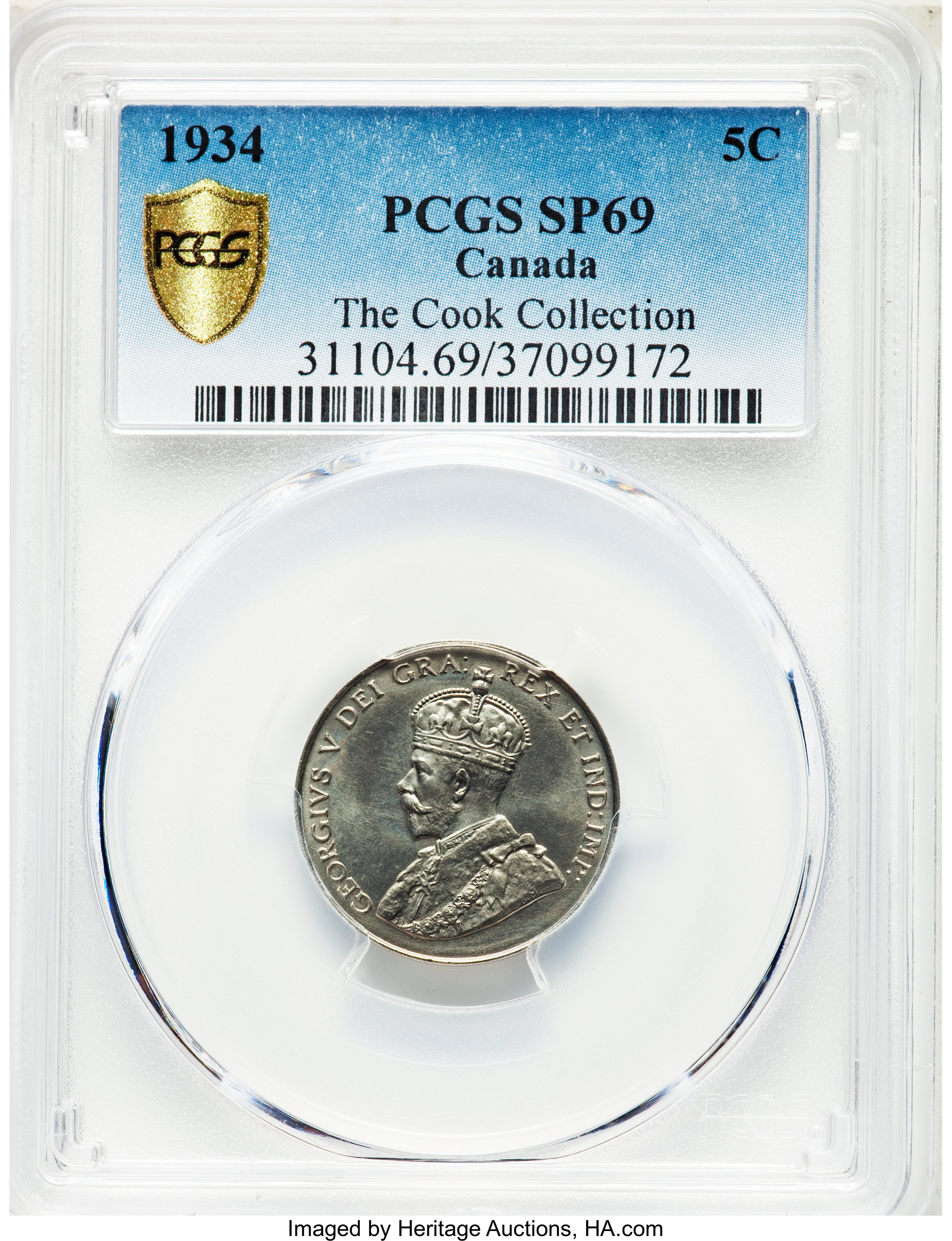 image for: George V Specimen "Far S" 5 Cents 1934 SP69 PCGS