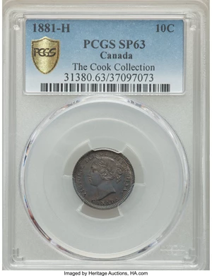 image for: Victoria Specimen 10 Cents 1881-H SP63 PCGS