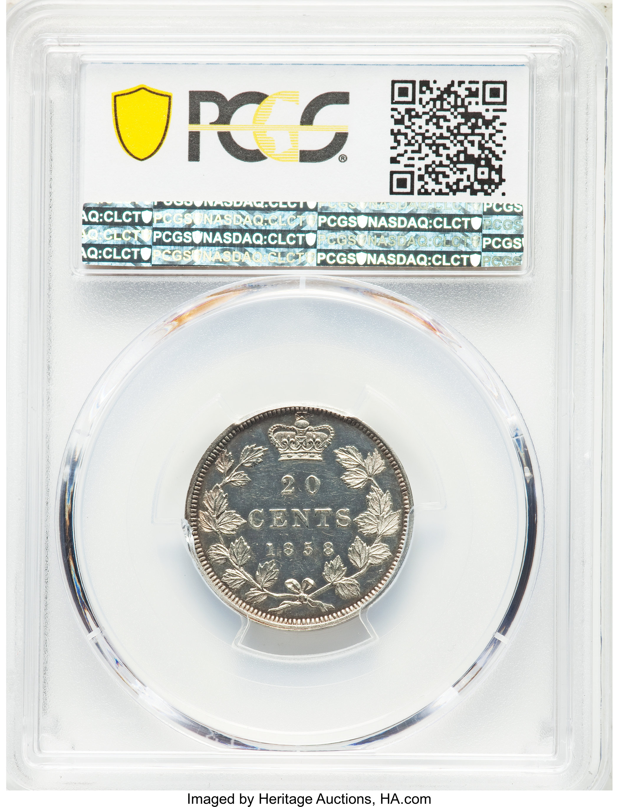 image for: Victoria Specimen "Plain Edge" 20 Cents 1858 SP62 PCGS