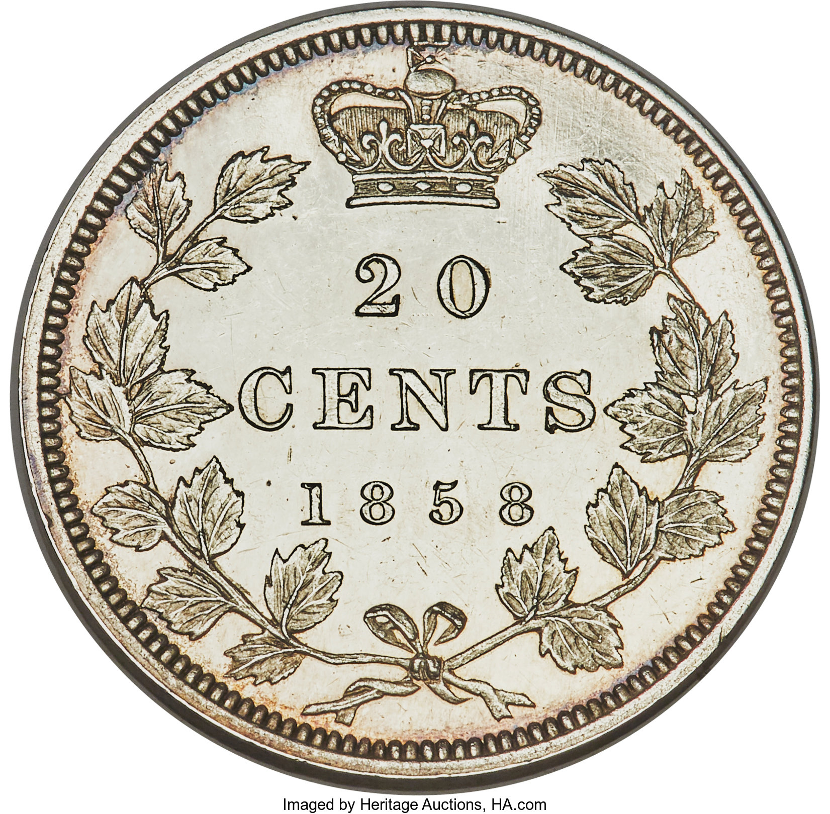 image for: Victoria Specimen "Plain Edge" 20 Cents 1858 SP62 PCGS