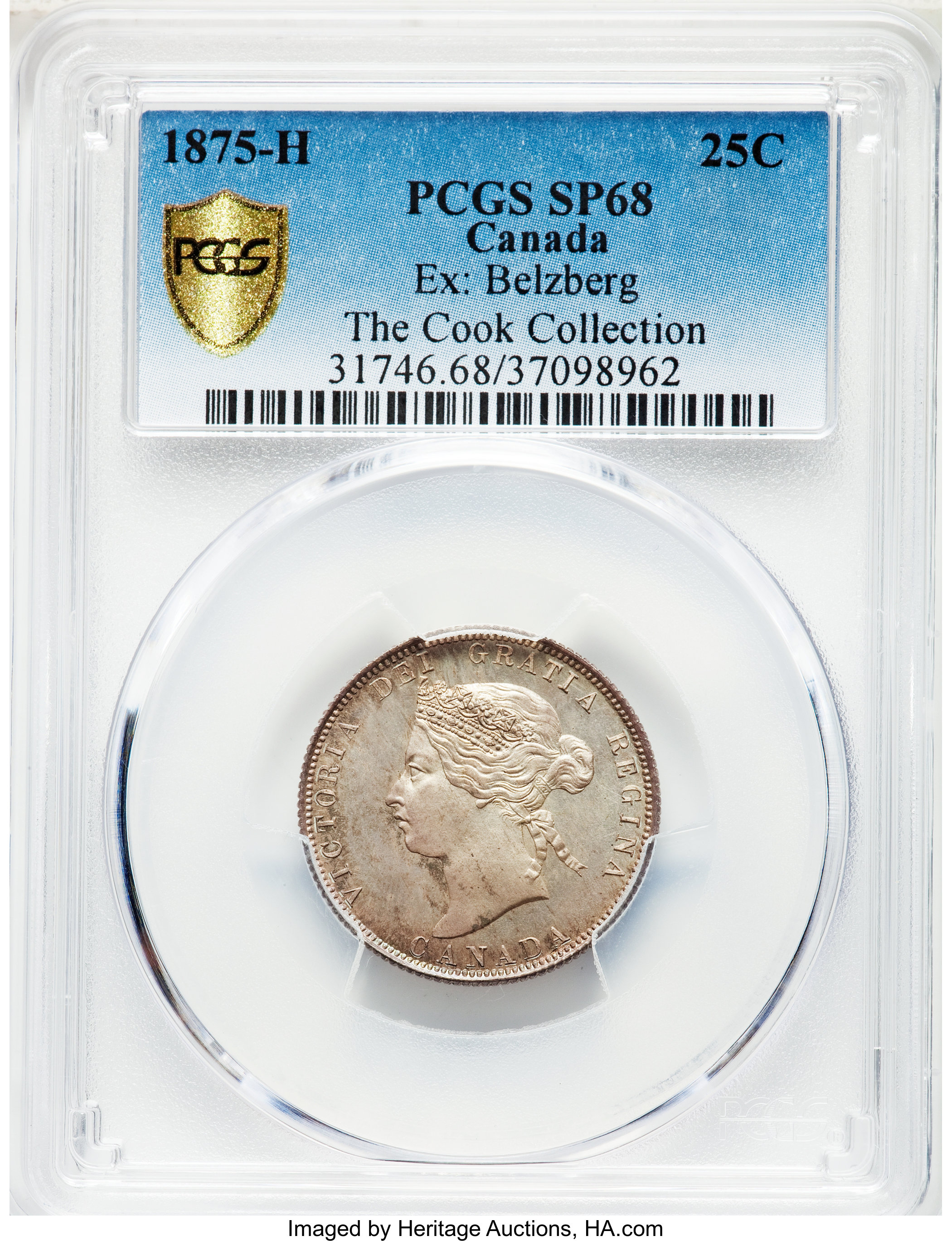 image for: Victoria Specimen 25 Cents 1875-H SP68 PCGS