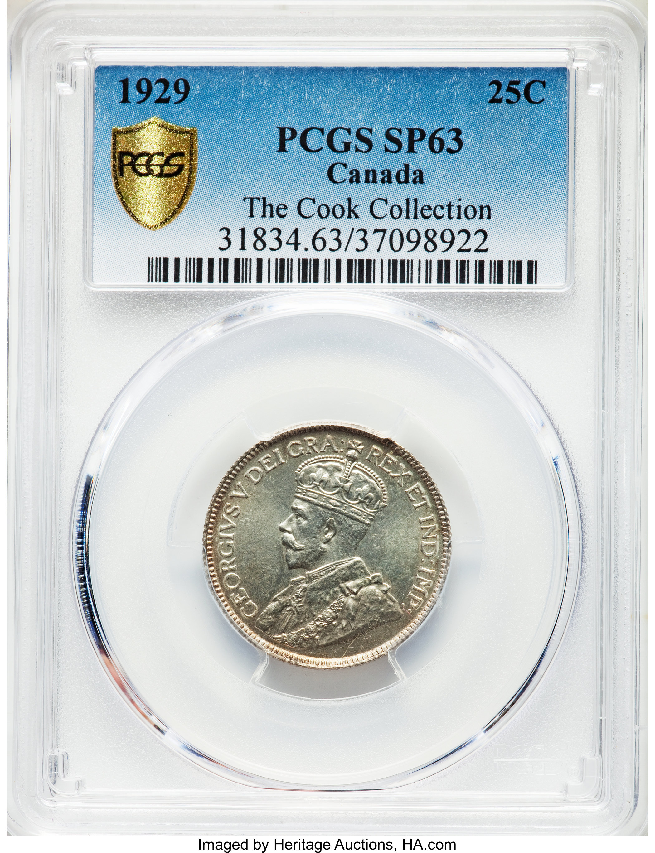 image for: George V Specimen 25 Cents 1929 SP63 PCGS