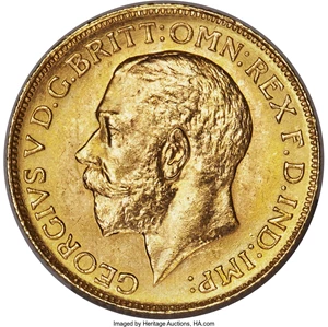 image for: George V gold Sovereign 1914-C MS64+ PCGS