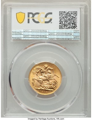 image for: George V gold Sovereign 1914-C MS64+ PCGS