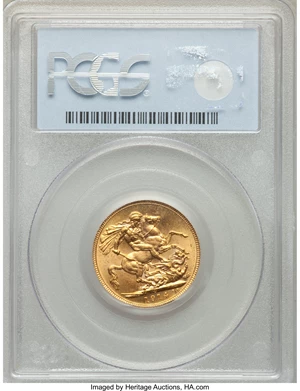image for: George V gold Sovereign 1914-C MS65 PCGS