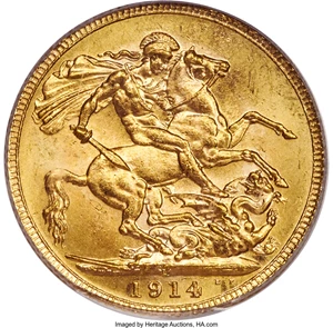 image for: George V gold Sovereign 1914-C MS65 PCGS