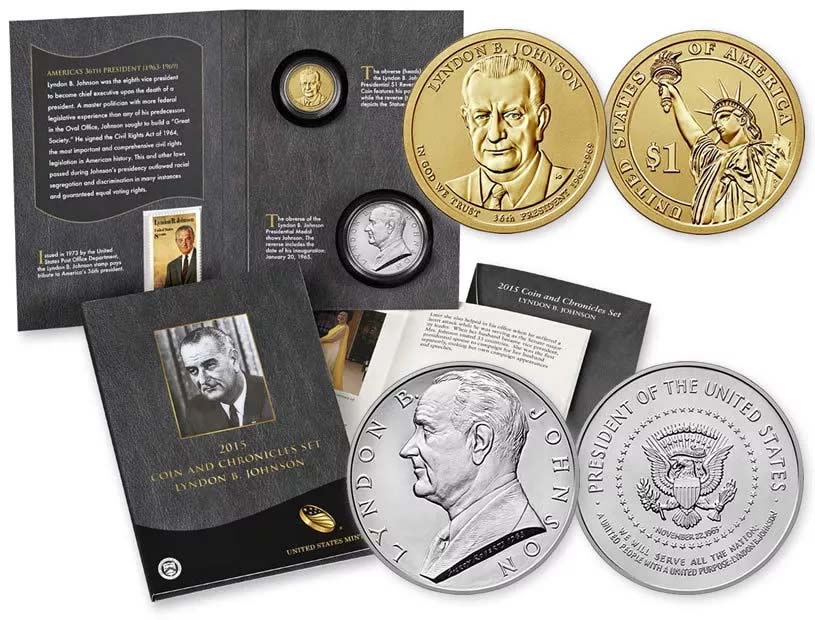 2015 Set Lyndon Johnson Coin & Chronicles, 2 Items (Coin, Medal) MS
