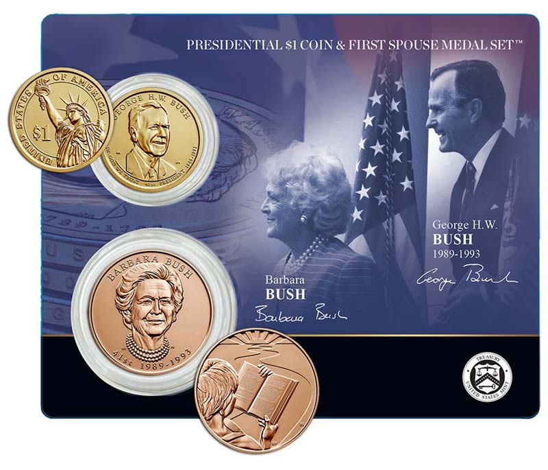 2020 Set G.H.W. & Barbara Bush Presidential & First Spouse, 2 Items (Coin, Medal) MS