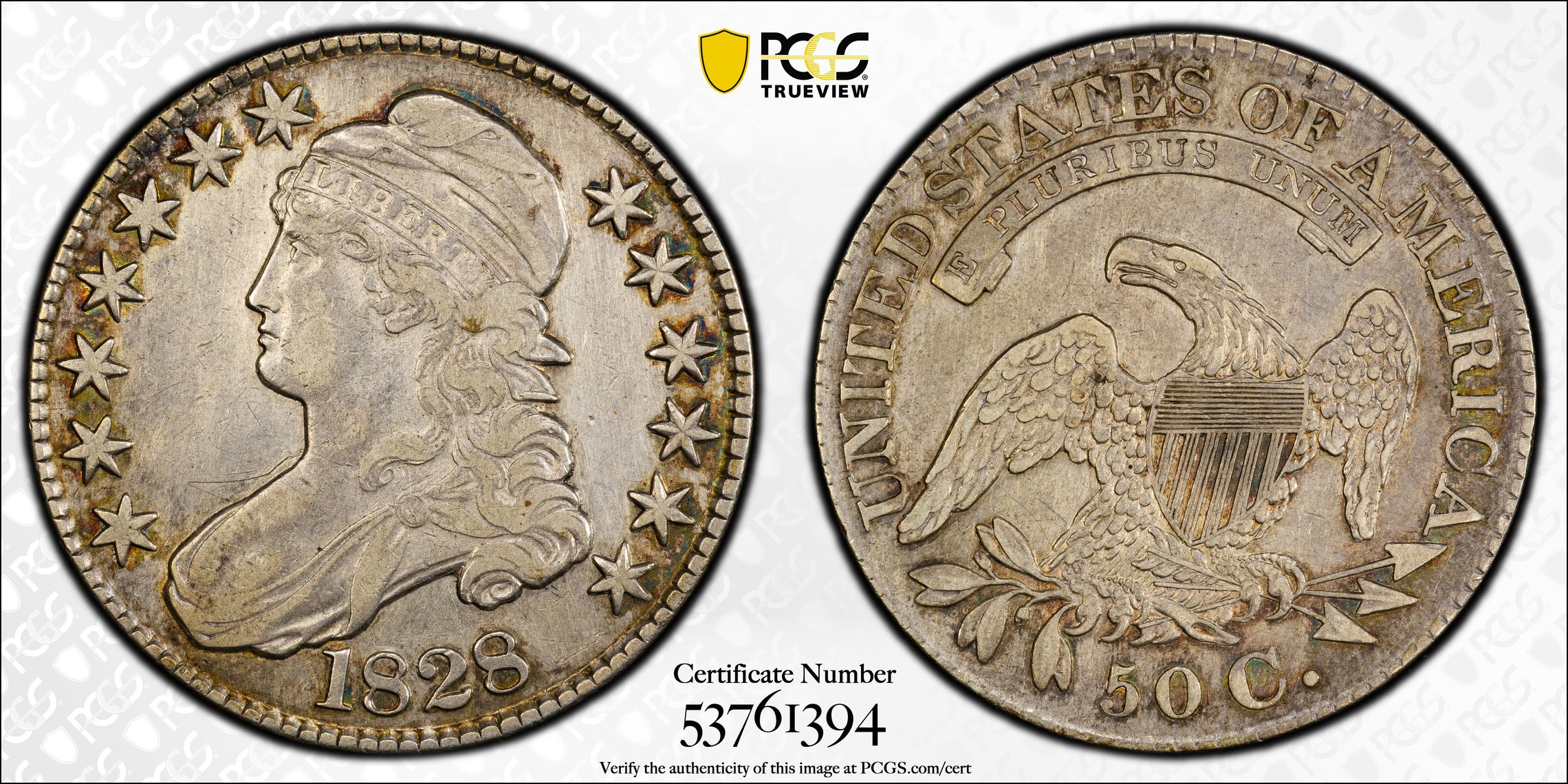 1828 50c Curl Base 2, Knob MS thumbnail 12