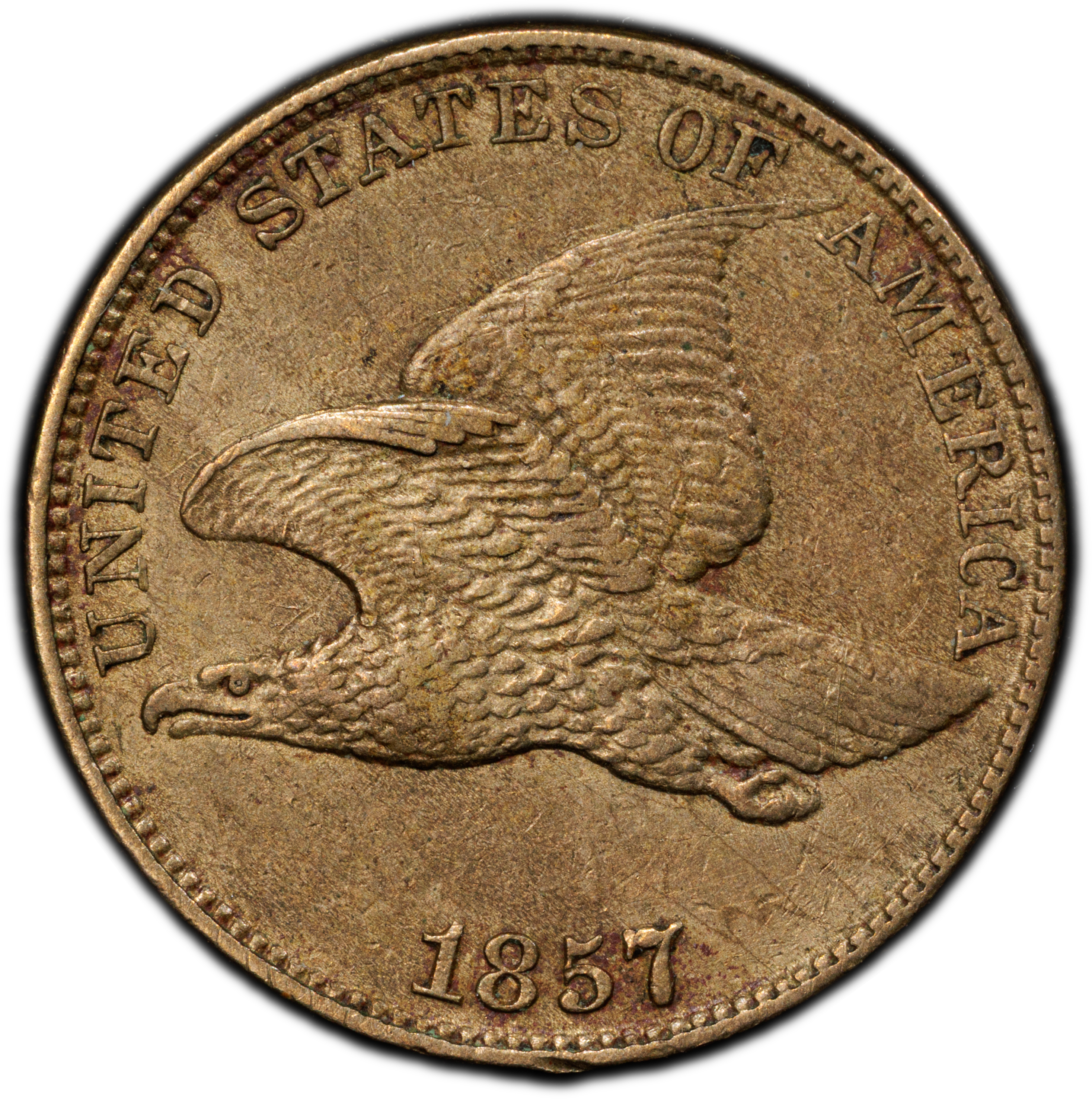 1857 1c Flying Eagle, Doubled Die Obverse, S-19 MS thumbnail 2