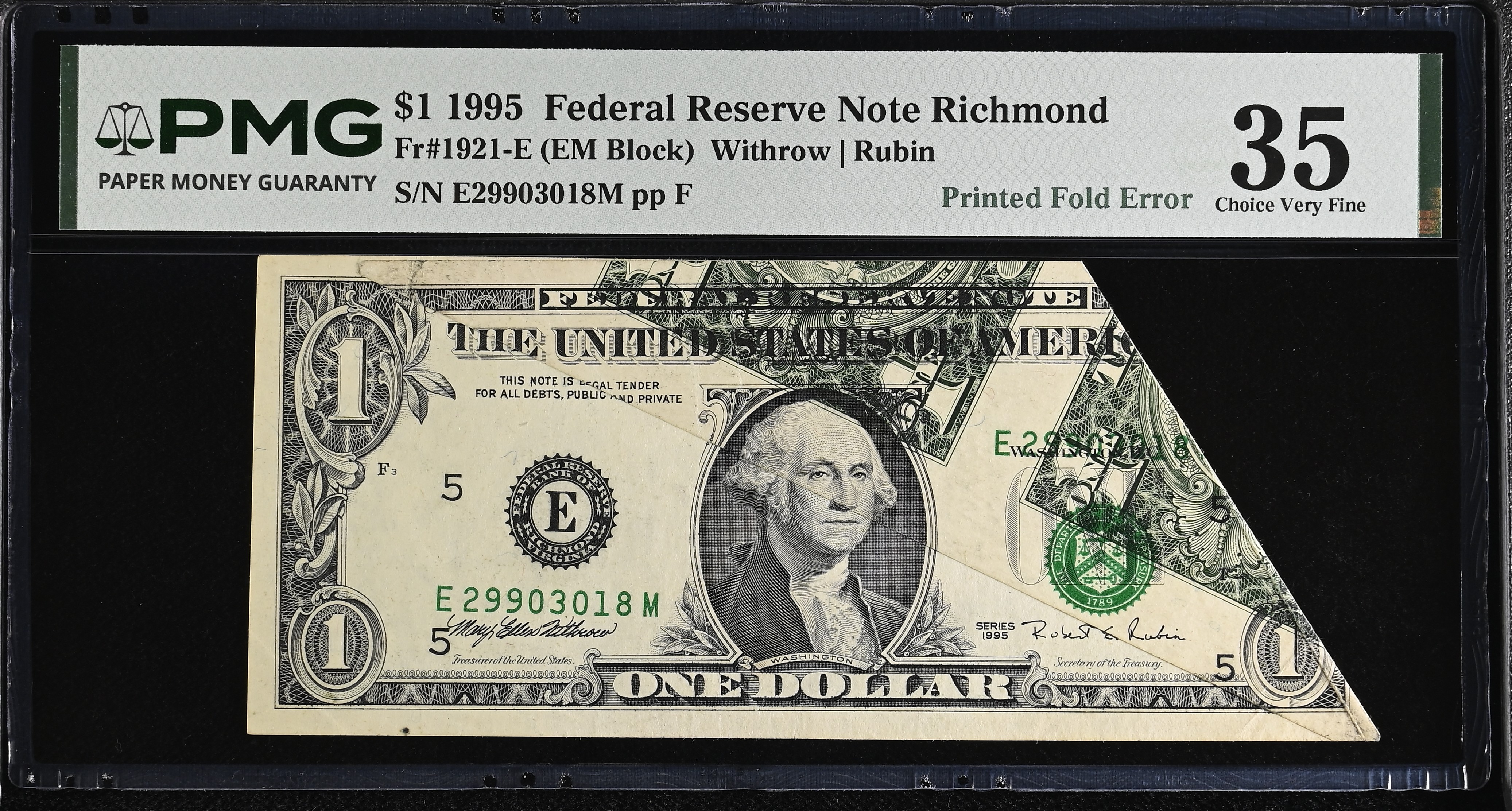 1995 $1 Sheetfed press. Washington, DC (Fr. 1921E)
