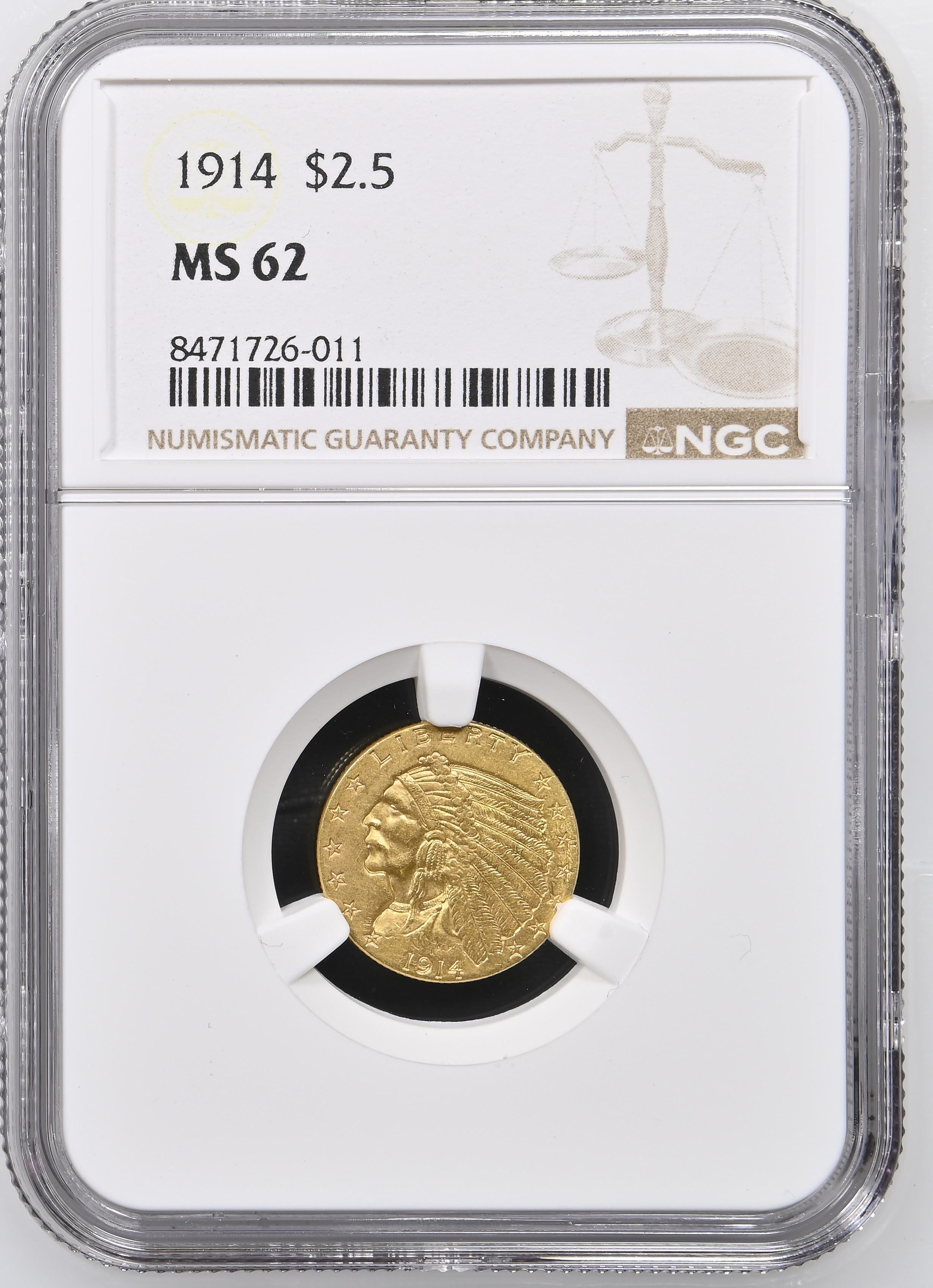 1914 Indian Quarter Eagle. MS-62 (NGC).
