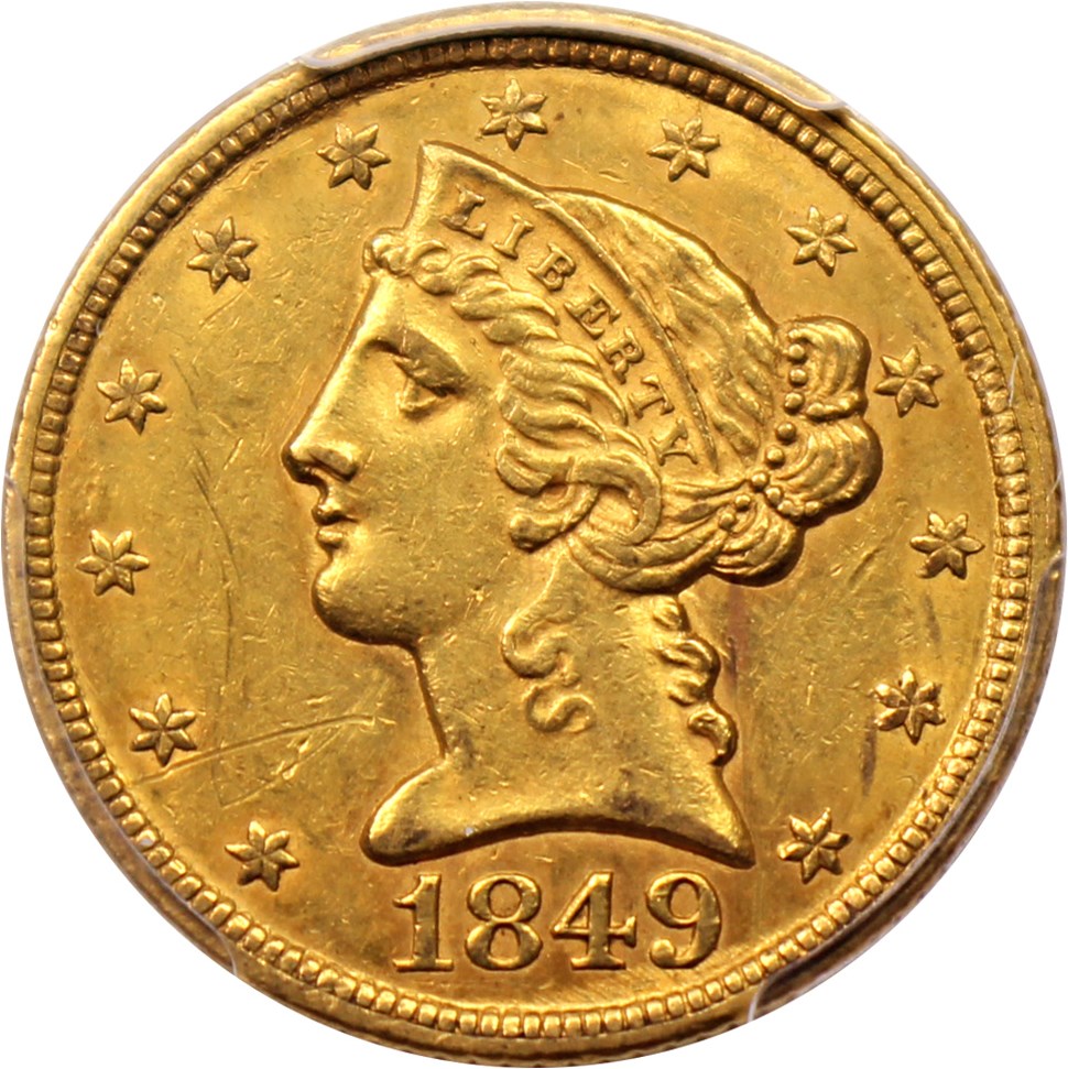 image for: 1849 $5 PCGS AU53