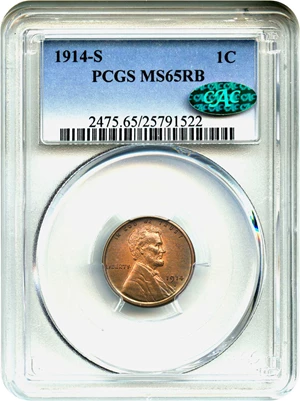 image for: 1914-S 1c PCGS/CAC MS65 RB