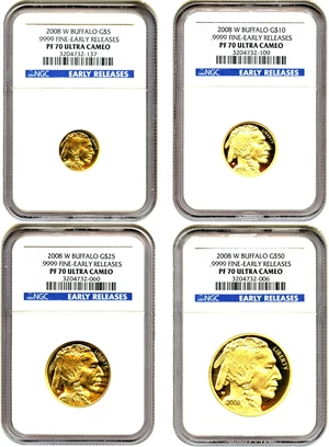 image for: 2008-W American Buffalo Set NGC Proof 70 UCAM (4 Coins: $5, $10, $25 & $50, Early Releases)