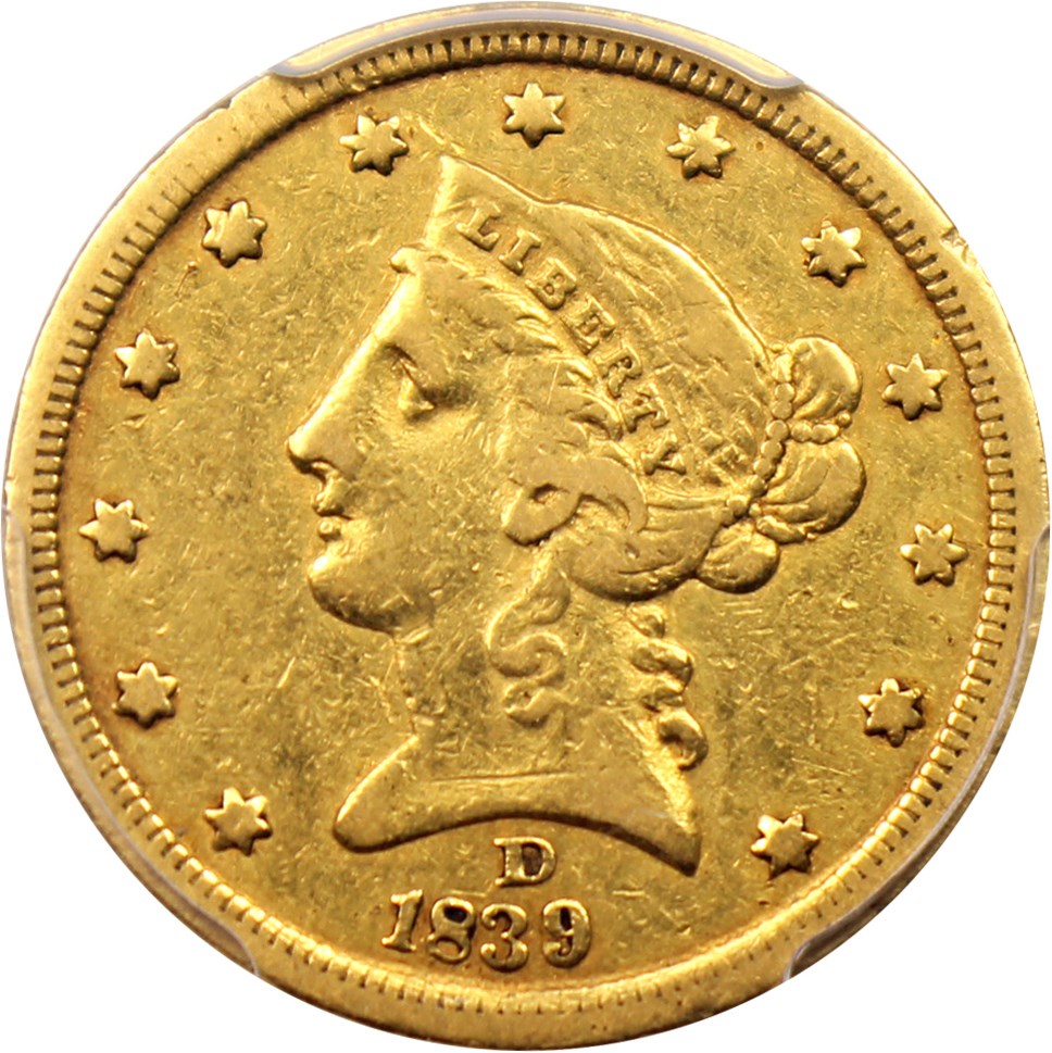 image for: 1839-D $5 PCGS VF30