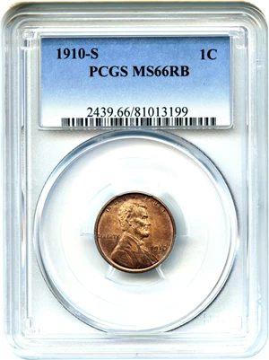 image for: 1910-S 1c PCGS MS66 RB